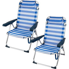 AKTIVE Set of 2 Beach Chairs and Sun Loungers, 2-in-1, 48 x 60 x 90 cm, 5 Positions, Aluminium Frame, Padded Cushion, Tilt Protection, Foldable with Carry Handle (85513)