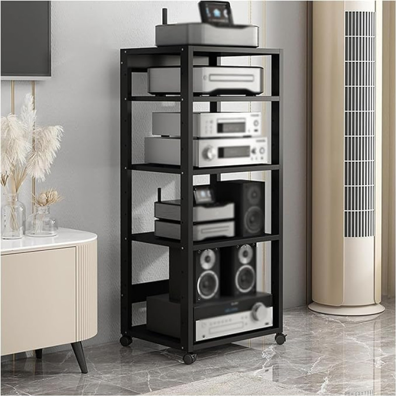 BYZOMU 7 pakopų minimalistinė garso laikmenų spinta Plienas + plokštė Grindų laikiklis Audio Rack Media Console Gyvenamasis kambarys Sandėliavimas