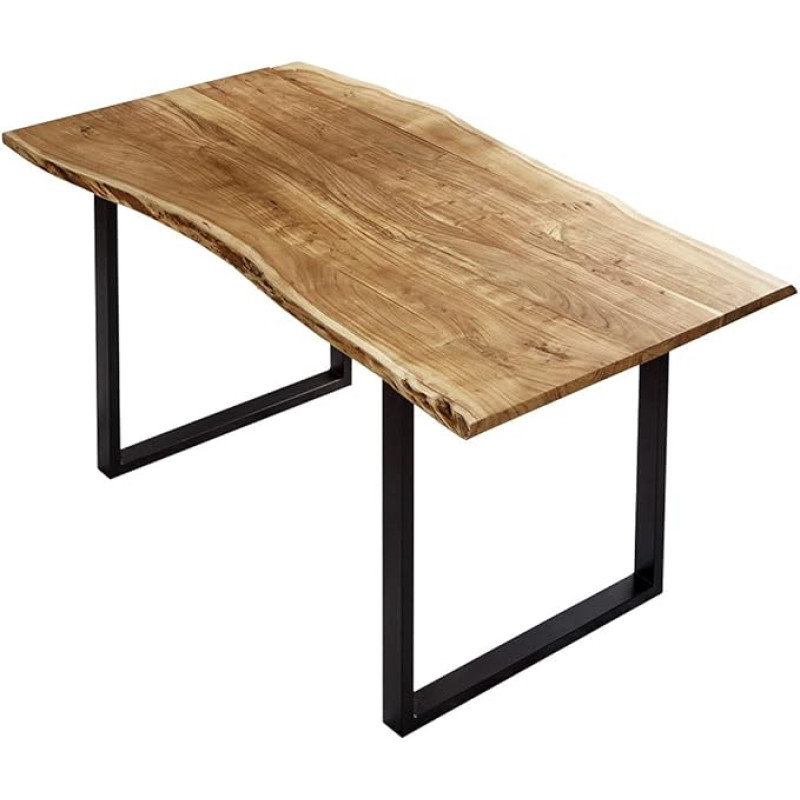 SAM Billy valgomojo stalas 130 x 75 cm Real Wane, Akacijų medžio masyvas + natūralios spalvos, Wane stalas su U formos rėmu, juodas