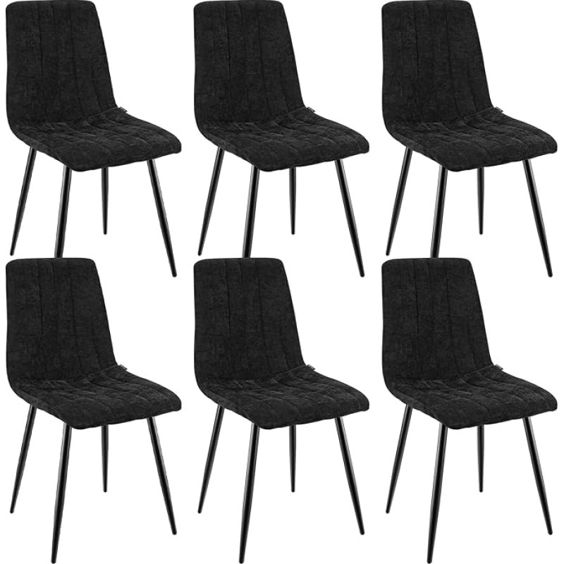 Valgomojo kėdės, 6 komplektas, minkštos aukštos atlošo kėdės, valgomojo kėdės su metaliniu pagrindu, skirtos valgomajam, svetainei, miegamajam ir priimamajam, juodos spalvos