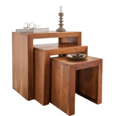 Bianca 3-Piece Solid Acacia Wood Side Table Set, Walnut