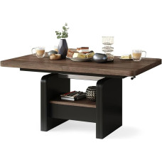 All4All Leo Coffee Table 120 x 75 cm - Living Room Table Height Adjustable - Dining Table with Shelf and Drawer - Extendable up to 180 cm - Dining Room Table - Modern - Brown Oak + Black 05