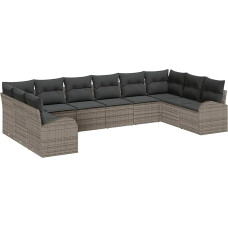 10-teiliges Garten-Sofa-Set mit Kissen Grau Poly-Rattan, 2-Sitzer Garten-Sofa mit Stauraum & Kissen Grau Poly-Rattan Gartenlounge Modelis3354888