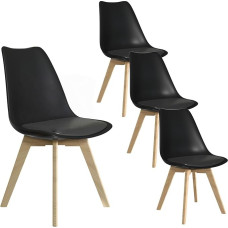 YLGJ&TIDY Skandinavijos stiliaus miegamojo baldai 4er Set Upholstered Birke Holzbeine Küchenstühle Kunstleder Gepolstertem Retro Schalenstuhl für Wohnzimmer Schlafzimmer Büro (Schwarz, 4 Stücke)