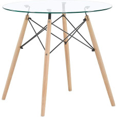 DORAFAIR grūdinto stiklo stalviršis, apvalus valgomojo stalas, apvalus virtuvės stalas, modernus kavos staliukas, skandinaviškas valgomojo stalas, natūralios kojos, 80 x 80 x 75 cm