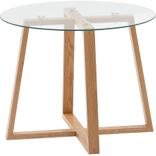 FineBuy Kavos staliukas Ąžuolo masyvo mediena / stiklas Sofos stalas Apvalus svetainės kambario stalas Šiuolaikinio dizaino medinis stalas Kavos staliukas Svetainės stalas Tikras medis