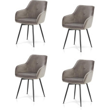 KHG 4 valgomojo kėdžių rinkinys, virtuvės kėdės su porankiais, pasukamos 360° kampu, aksomo mikropluošto, minkštai paminkštintos, maksimali apkrova 110 kg, modernios minkštos kėdės svetainei, virtuvei ir biurui, pilkos spalvos