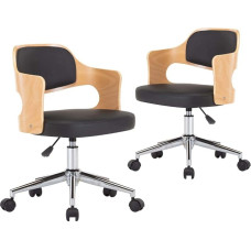 vidaXL 2 sukamųjų valgomojo kėdžių rinkinys, reguliuojamo aukščio sukamoji kėdė, valgomojo kėdė, virtuvės kėdė su ratukais, juodos spalvos, dirbtinė oda