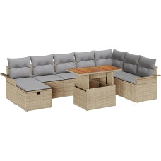 Modelis3359927 9 dalių sodo sofos komplektas su pagalvėle Smėlio spalvos poliuretano rotango sodo poilsio kambarys
