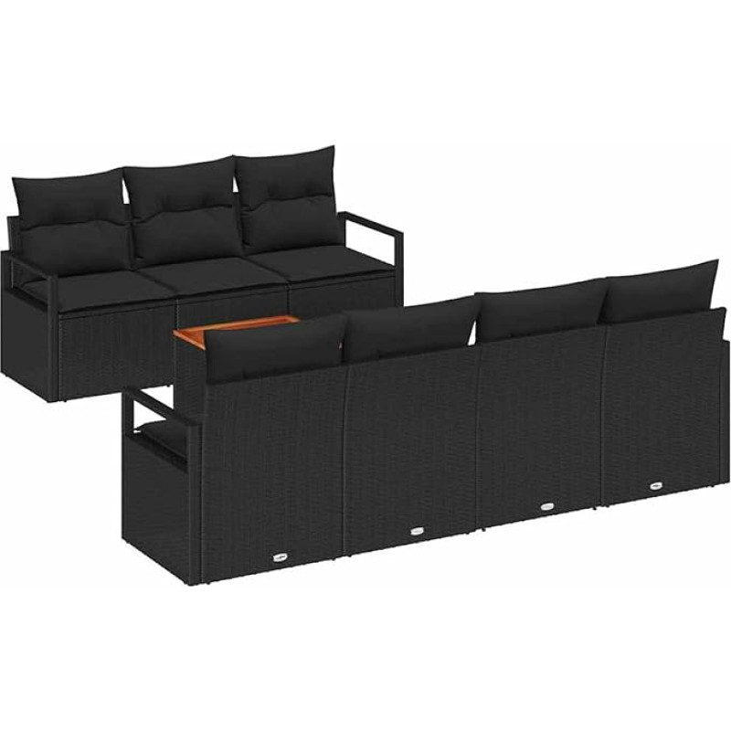 8-teiliges Garten-Sofa-Set mit Kissen Schwarz Poly Rattan Akazie, 2-Sitzer Garten-Sofa mit Kissen Schwarz Poly Rattan Gartenlounge Model3347667