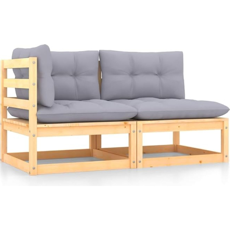 2 dalių sodo poilsio komplektas su pagalvėle Natūrali pušies mediena Natūrali sofa Vidurinė sekcija Sofa Kampinė sekcija