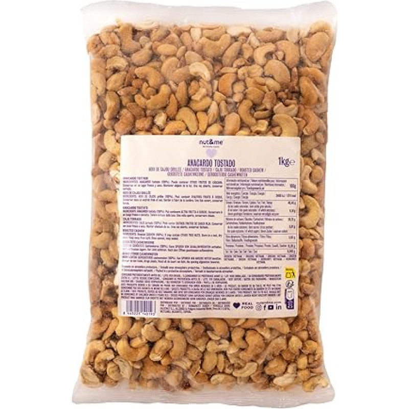 nut&me traškūs anakardžių riešutų branduoliai 1 kg skrudinti ir nesūdyti | Jūsų riešutų užkandžiai pertraukoms | nepakartojamai skanūs | sveiki anakardžių riešutai