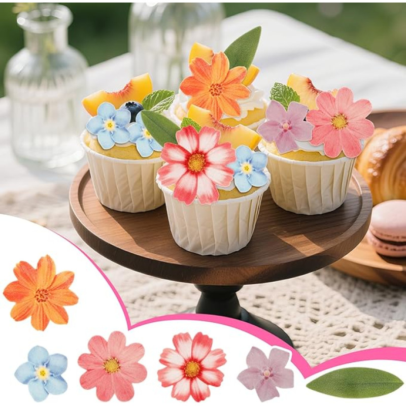 Spalvingos gėlės torto apdailai Valgomos gėlės Valgomos gėlės Cupcake Toppers Drugeliai Valgomi popieriniai žiedai Torto apdaila Vestuvės Valgomas popierius Torto apdaila Cupcake Pack of 50