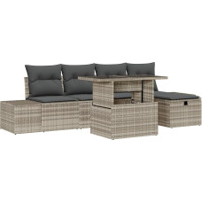 Modelis3359869 6 dalių sodo sofos komplektas su pagalvėlėmis, šviesiai pilkos spalvos, 