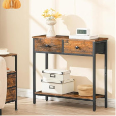 JSWHYBD Industrieller Konsolentisch mit 2 Schubladen und unterer Ablage – rustikaler schmaler Eingangstisch aus Holz und Metall für Wohnzimmer, Flur, Schlafzimmer (75 x 24 x 75 cm) 75 * 24 * 75cm