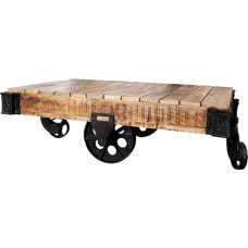 invicta INTERIOR Solid Design Kavos staliukas Geležinkelis 110 cm Tekmedžio masyvas su 4 ratukais Medinis staliukas Tekmedžio staliukas