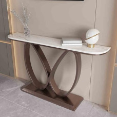 Modernus prieškambario stalelis - siauras prieškambario sofos staliukas su metaliniu rėmu ir elegantišku akmeniniu stalviršiu - elegantiškas svetainės baldas (rudos spalvos A, 120 cm / 47,2 col.)