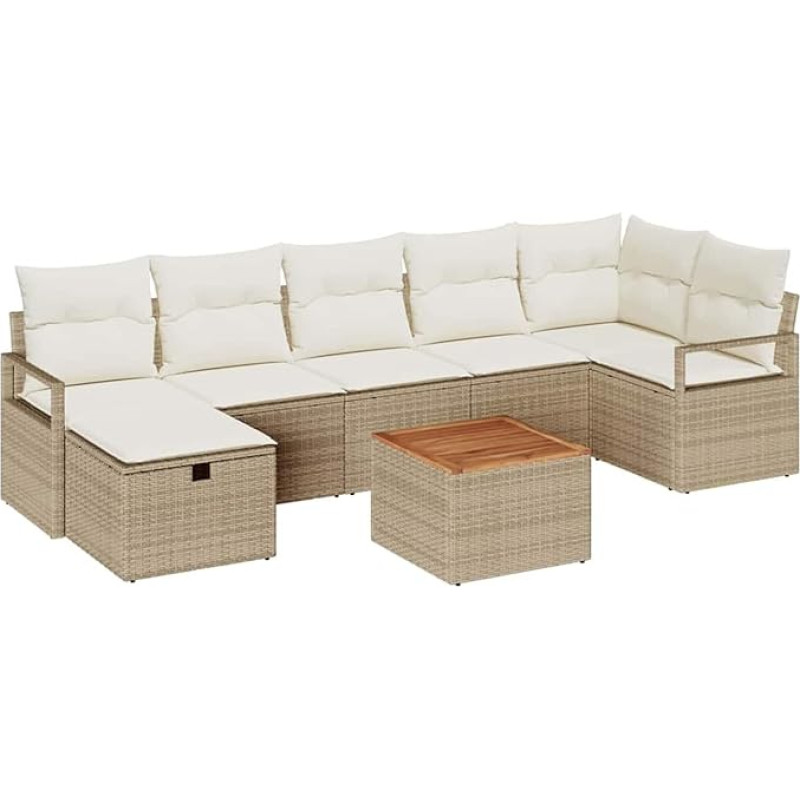 8-teiliges Garten Sofa Set mit Kissen Beige Poly Rattan, 2-Sitzer Garten Sofa mit Kissen Beige Poly Rattan Gartenlounge Modelis3359547