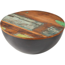 invicta INTERIOR Jakarta Solid Coffee Table 70 cm Grey Round Recycled Fishing Boats Solid Wood Living Room Table Metal Body
