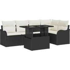 6-teiliges Garten Sofa Set mit Kissen Schwarzes Poly Rattan, 2-Sitzer Garten Sofa mit Kissen Schwarzes Poly Rattan Gartenlounge Modelis3348463