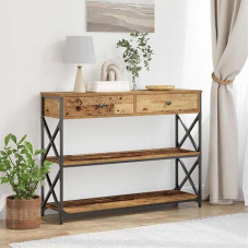Sofa Beistelltisc, Konsole Tisch Altholz 100 x 28 x 75 cm Schichtholz und Metall Tischchen für Wohnzimmer, Eingang, Flur