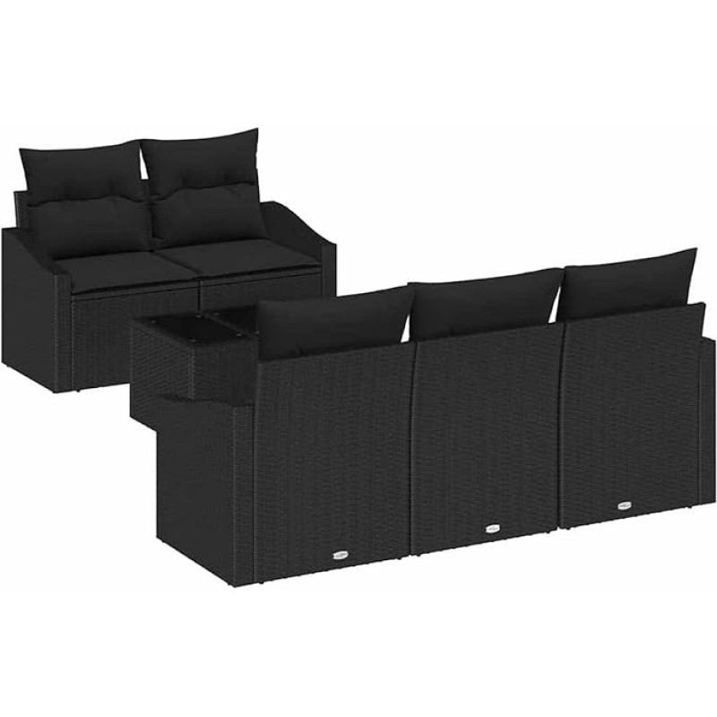 6 dalių sodo sofos komplektas su kilimais Schwarz Poly Rattan Gartenlounge Modelis3346603