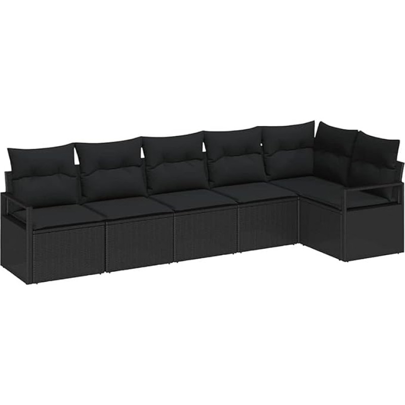 6-teiliges Garten-Sofa-Set mit Kissen Schwarz Poly Rattan, 2-Sitzer Garten-Sofa mit Kissen Schwarz Poly Rattan Gartenlounge Modelis3346403
