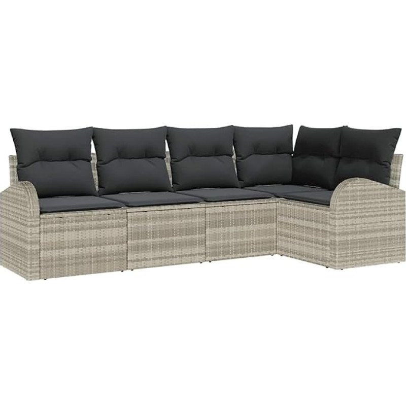 5 Teile Garten Sofa Set mit Kissen Hellgrau Poly Rattan, 2-Sitzer Garten Sofa mit Stauraum & Kissen Hellgrau Poly Rattan Gartenlounge Modelis3354711
