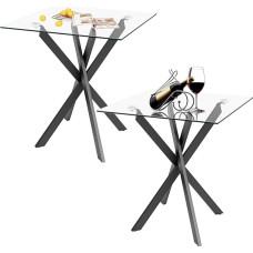 GOLDFAN šoninių staliukų rinkinys (2 vnt.), modernus šoninių staliukų rinkinys su grūdinto stiklo stalviršiu ir metalinėmis kojomis, skirtas namų biurui (juodas)