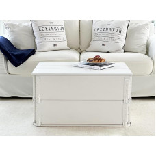 Dėdės Joe skrynios žurnalinis staliukas iš vintažinio šabakštyno stiliaus balto medžio masyvo su laikymo vieta ir dangčiu Medinė dėžutė Šalutinis stalas Kaimo namų svetainės stalas Medinis stalas Baltas stalas