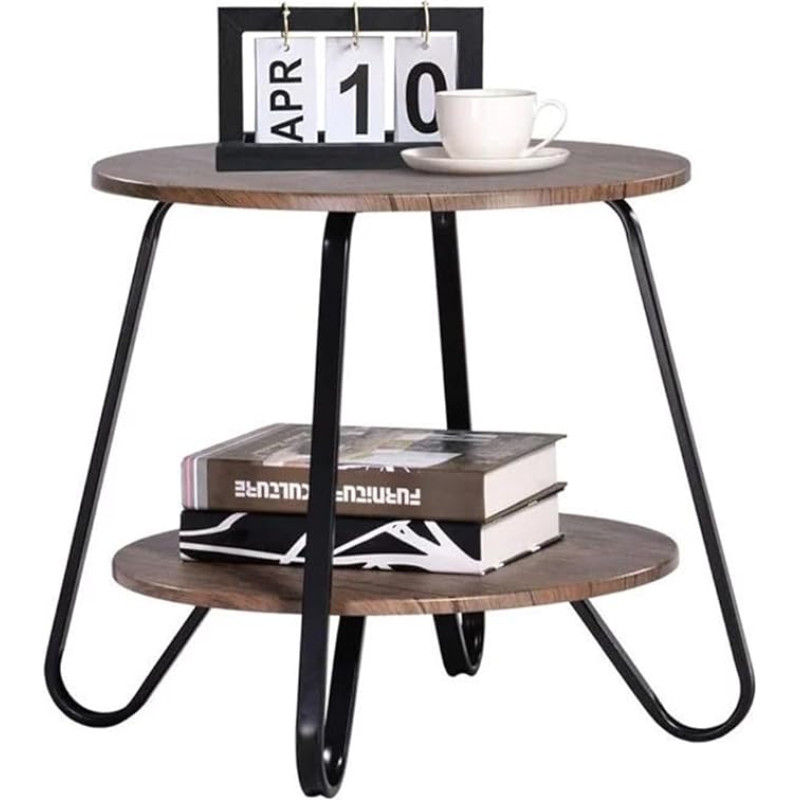 BAKAJI Modernus apvalus juodas tekstūruotas riešutmedžio kavos staliukas Erdvę taupanti medžiaga Metalinė mediena Standartinis