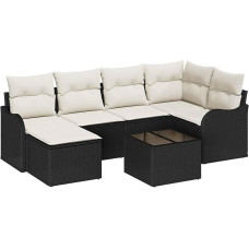 6-teiliges Garten-Sofa-Couch Set mit Kissen Braunes Poly-Rattan, 2-Sitzer Garten-Sofa mit Kissen Schwarz Poly-Rattan Gartenlounge Modelis3345777