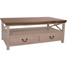 Roanne Country House stiliaus medinis kavos staliukas Vintage išvaizdą kreminės baltos spalvos keturi stalčiai