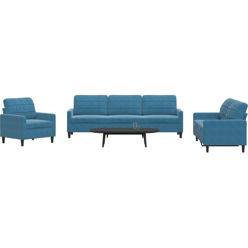 Mėlyna aksominė sofa 2+3 sėdimos vietos su kojūgaliais - patogūs svetainės baldai Modelis3278450