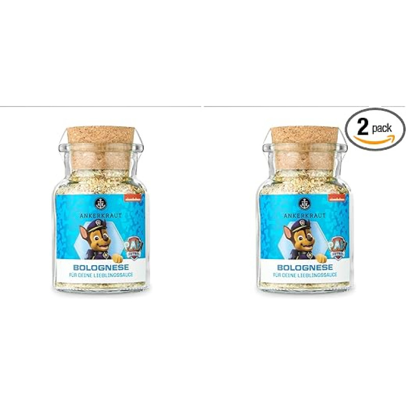 Ankerkraut Paw Patrol Bolognese prieskoniai, Paw Patrol Figures Chase Edition, Spageti Bolognese, lengva pasigaminti patiems, aukščiausios kokybės, 100 g kamštiniame indelyje (2 vnt.)