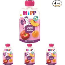 HiPP Organic Squeeze Mirabelle in Apple Peach - Ellis Unicorn (8 x 100 g), from 1 Year, 100% Fruit Puree, No Added Sugar, Vegan, in Best Organic Quality (Pack of 4)