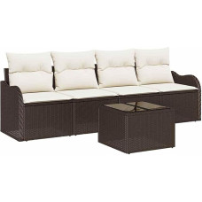 5 dalių sodo baldų komplektas su sėdynėmis iš braunem Poly-Rattan, 2 dalių sodo baldų sofa su sėdynėmis iš braunem Poly-Rattan Gartenlounge Modelis3345568