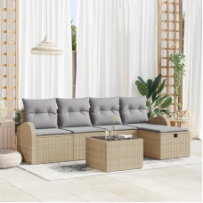 6-teilige Garten-Sofa-Garnitur mit Kissen Beige Poly Rattan, 2-Sitzer Garten-Sofa mit Stauraum & Kissen Beige Poly Rattan Gartenlounge Model3360401