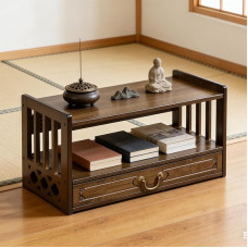 Altoriaus meditacijos stalas su stalčiumi, dvasinis bambuko altoriaus stalas, atpalaiduojantis budistinis stalas, arbatos stalas maldoms, spėjimams, garbinimui, asmeninei dvasinei erdvei