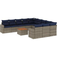 Modelis 3256684 12 dalių sodo sofos komplektas su pagalvėle Pilka polietileninė rotango sodo poilsio zona