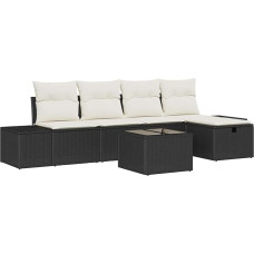 6-teiliges Garten-Sofaset mit Kissen Schwarz Poly-Rattan Gartenlounge Modelis3359366