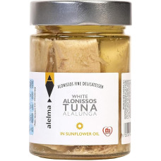 Alelma Baltasis Alalunga tunas saulėgrąžų aliejuje iš Alonissos salos Graikijoje, 314 g - be gyvsidabrio - be sunkiųjų metalų - be pridėtinio cukraus - be konservantų