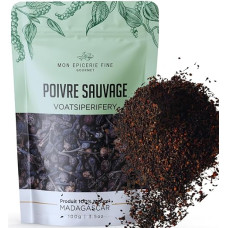 Laukiniai pipirai 100 g iš Madagaskaro 100 % natūralios atrankos gurmaniškas maišelis su užtrauktuku, tinkantis perdirbimui Pagaminta Europoje