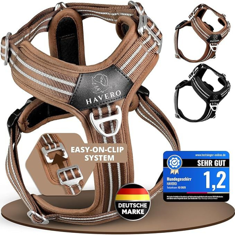 Dog Harness Easy-On Clip - [No Overhead Pulling] | Anti-Pull Y Harness Padded Reflective Breathable Chest Harness - Small, Medium & Large Dog Harness (Brown, XL)