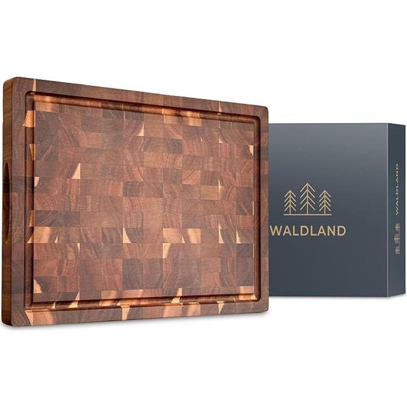 WALDLAND Premium medinė pjaustymo lenta didelė 40 x 30 x 3 cm I Pagaminta iš tvirtos akacijos medienos I Medinė virtuvės lenta I Stora pjaustymo lenta su sulčių grioveliu I Galas medinis I Galas medinis