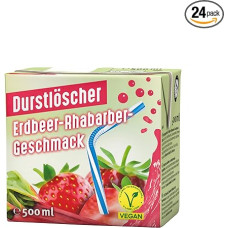 Durstlöscher Strawberry Rhubarb, Refreshing Drink with Strawberry-Rhubarb Flavour, Deposit-Exempt Pack, Vegan, Non-Carbonated, Fruity, Ideal for On the Go and Home, 24 x 500 ml