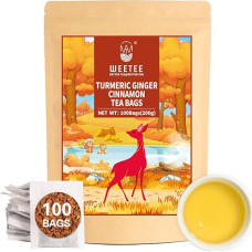 WEETEE ciberžolės imbiero cinamono arbatos maišeliai, 2g x 100 vnt. ciberžolės imbiero cinamono arbatos maišeliai, šilta, aštri ir šiek tiek saldi ciberžolės imbiero vaistažolių arbata, turtinga antioksidantų, be kofeino, prieskonių arbata