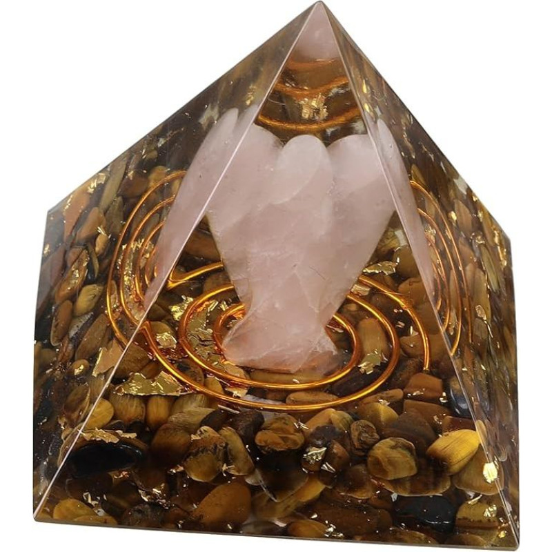 Nupuyai Reiki kristalų piramidė Rožinis kvarcas Angelas Figūrėlė Fengšui čakros piramidės derva Namų apdaila Meditacija Apsauga Geroji sėkmė Tigro akis