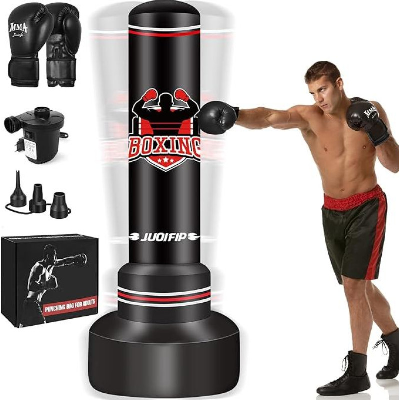 NZQXJXZ Boxsack Stehend Erwachsene 180cm, Aufblasbarer Boxsack mit Boxhandschuhen und elektrische Luftpumpe, Frauen Männer Stand Kickboxen Taschen für die Ausbildung MMA Muay Thai Fitness Anfänger