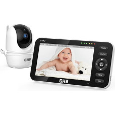 GHB kūdikių monitorius su kamera 5 colių 720P HD IPS ekranas su 4000 mAh akumuliatoriumi Pasukimo/pakreipimo 350°/110° VOX režimas Diktofonas Naktinis matymas Temperatūros ekranas